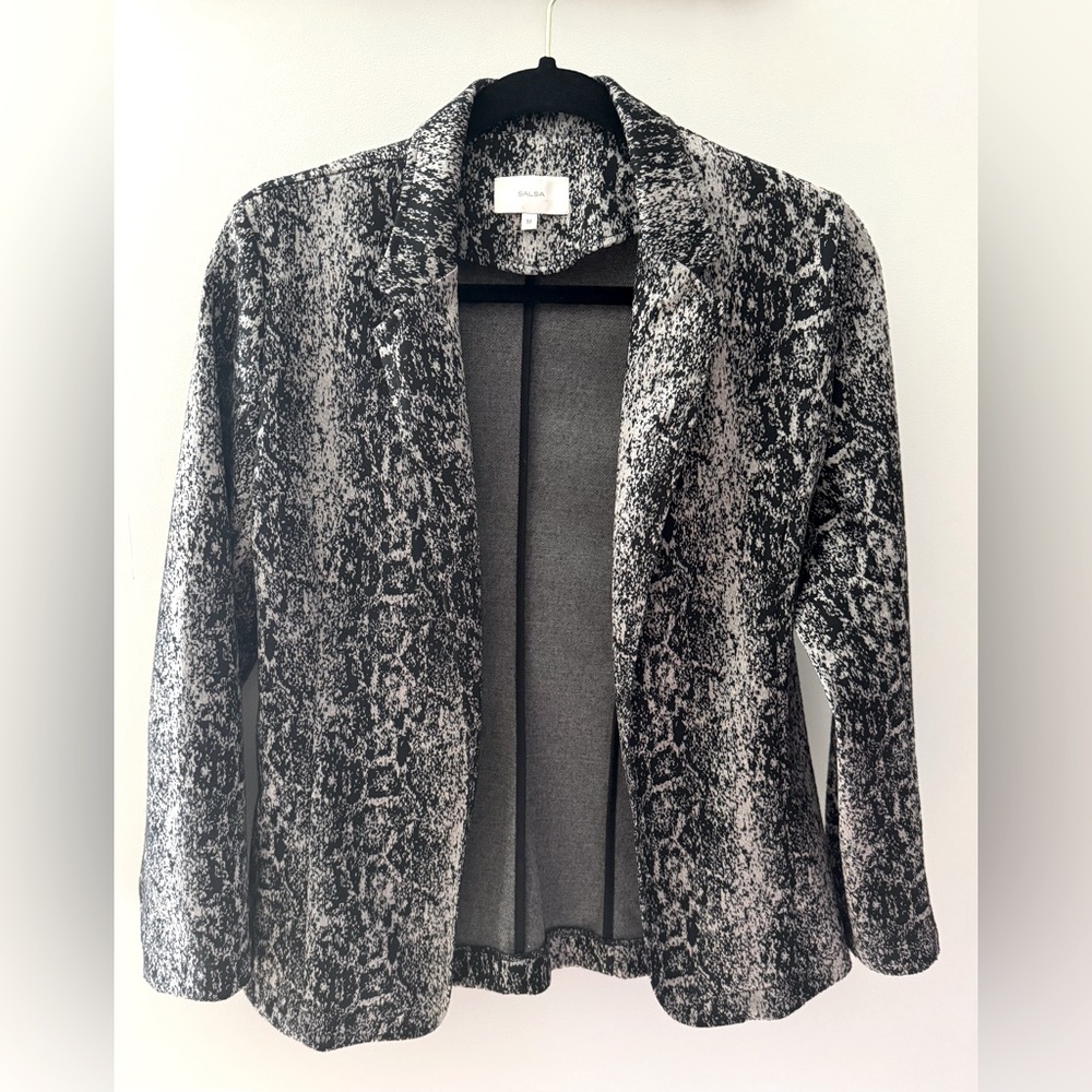 Vintage SALSA Black & Gray Knit Snakeskin Print Blazer Sweater Jacket Cardigan M